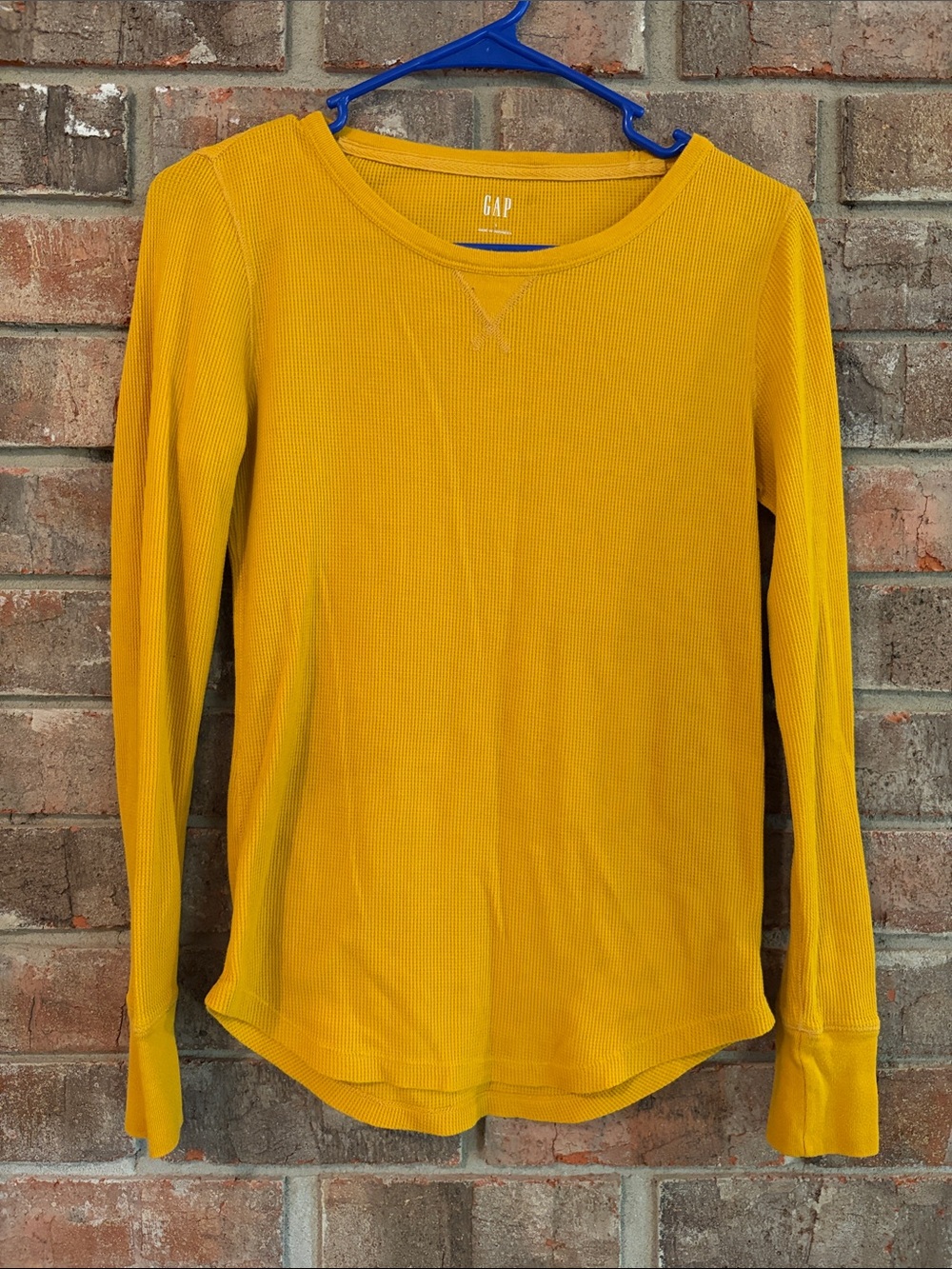 GAP Women's Mustard Waffle Knit Long Sleeve Top